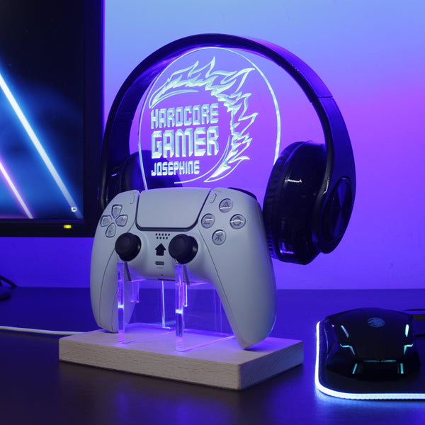 ADVPRO Hard core gamer with circle fire Personalized Gamer LED neon stand hgA-p0031-tm - Blue