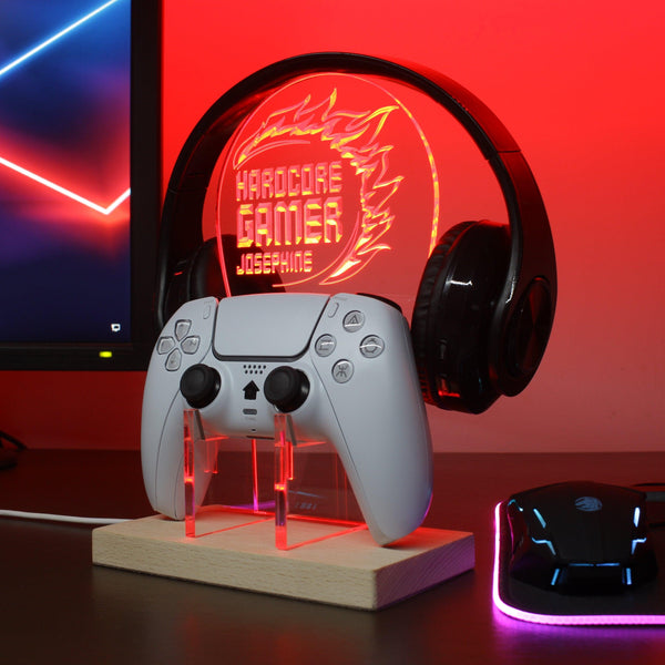 ADVPRO Hard core gamer with circle fire Personalized Gamer LED neon stand hgA-p0031-tm - Red