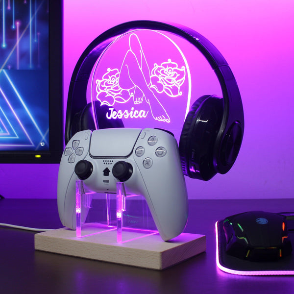 ADVPRO Sexy poses with 2 roses Personalized Gamer LED neon stand hgA-p0035-tm - Purple