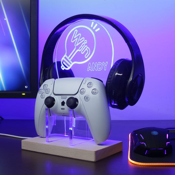 ADVPRO Win word inside the light bulb Personalized Gamer LED neon stand hgA-p0042-tm - Blue