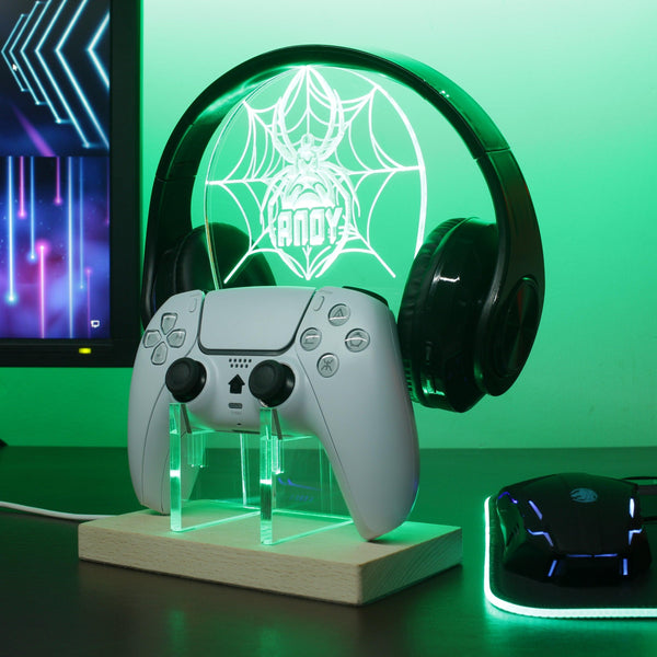 ADVPRO Spider with cobweb Personalized Gamer LED neon stand hgA-p0043-tm - Green