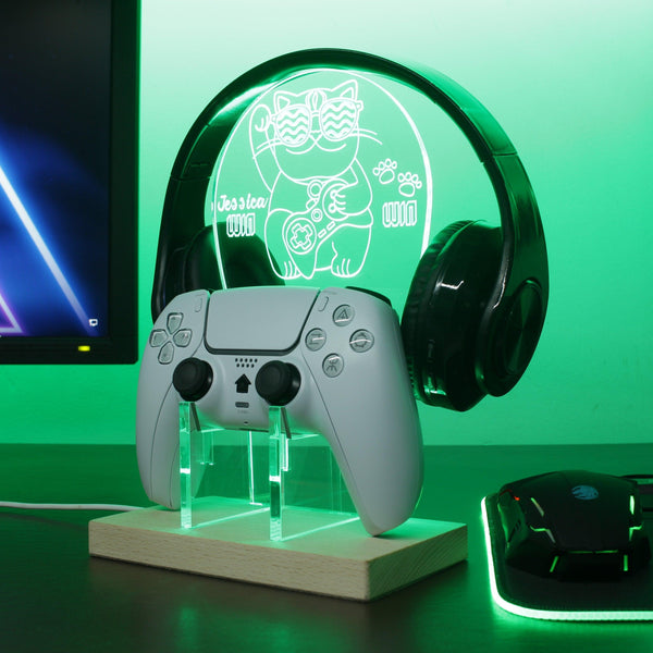 ADVPRO Win Win cat playing game Personalized Gamer LED neon stand hgA-p0047-tm - Green