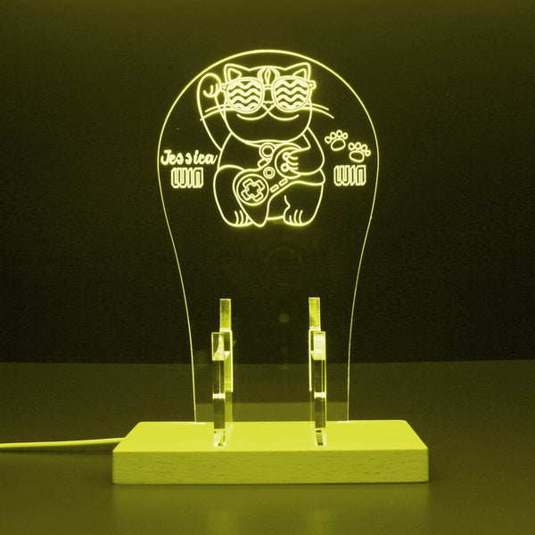 ADVPRO Win Win cat playing game Personalized Gamer LED neon stand hgA-p0047-tm - Yellow