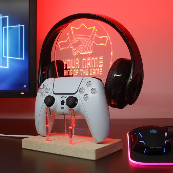 ADVPRO King of the game with 2 flag icons Personalized Gamer LED neon stand hgA-p0050-tm - Red