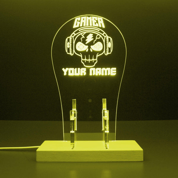 ADVPRO Hardcore gamer with skull head Personalized Gamer LED neon stand hgA-p0051-tm - Yellow