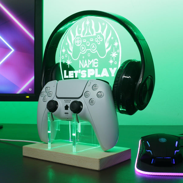 ADVPRO Let's play game with fire and star at back Personalized Gamer LED neon stand hgA-p0061-tm - Green