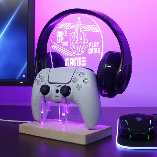 ADVPRO Wake up and play game Personalized Gamer LED neon stand hgA-p0066-tm - Purple