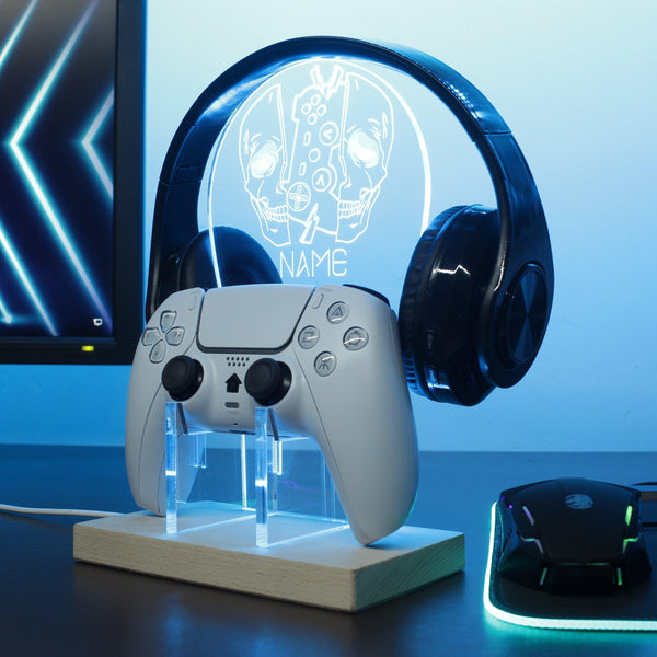 ADVPRO Game gear inside the skull head Personalized Gamer LED neon stand hgA-p0067-tm - Sky Blue