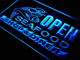 ADVPRO Open Seafood Restaurant Diner Neon Light Sign st4-j650 - Blue