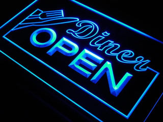 ADVPRO Diner Open Knife Fork Cafe Neon Light Sign st4-j718 - Blue