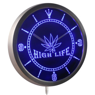 ADVPRO Marijuana Hemp Leaf High Life Bar Neon Sign LED Wall Clock nc0039 - Blue