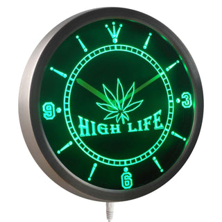 ADVPRO Marijuana Hemp Leaf High Life Bar Neon Sign LED Wall Clock nc0039 - Green