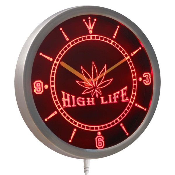 ADVPRO Marijuana Hemp Leaf High Life Bar Neon Sign LED Wall Clock nc0039 - Red