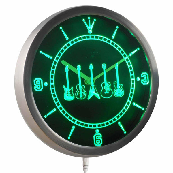 ADVPRO Guitar Weapons Band Room Neon Sign LED Wall Clock nc0150 - Green