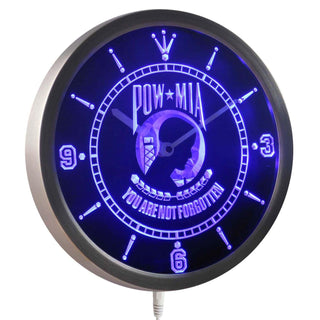 ADVPRO POW MIA You are not Forgotten Neon Sign LED Wall Clock nc0211 - Blue