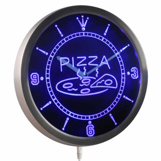 ADVPRO Open Hot Pizza Cafe Restaurant Neon Sign LED Wall Clock nc0244 - Blue