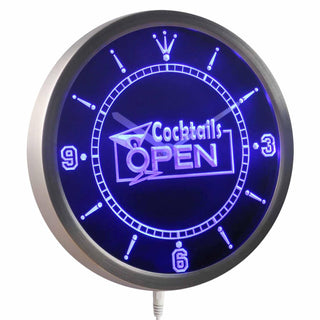 ADVPRO Cocktails Open Bar Pub Lounge Beer Neon Sign LED Wall Clock nc0248 - Blue