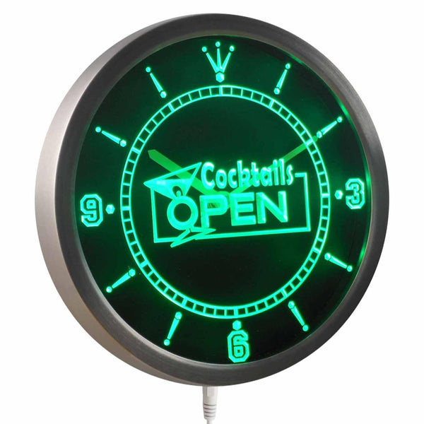 ADVPRO Cocktails Open Bar Pub Lounge Beer Neon Sign LED Wall Clock nc0248 - Green