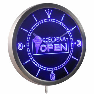 ADVPRO Ice Cream Open Cafe Shop Neon Sign LED Wall Clock nc0249 - Blue