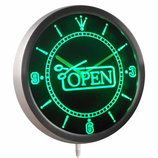 ADVPRO Hair Cut Open Scissor Neon Sign LED Wall Clock nc0252 - Green