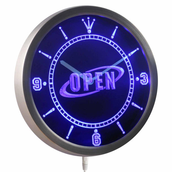 ADVPRO Open Cafe Shop Bar Pub Neon Sign LED Wall Clock nc0254 - Blue