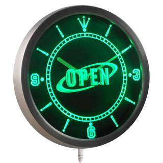 ADVPRO Open Cafe Shop Bar Pub Neon Sign LED Wall Clock nc0254 - Green