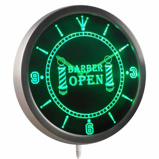 ADVPRO Barber Pole Hair Cut Open Neon Sign LED Wall Clock nc0257 - Green