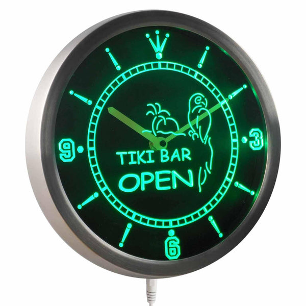 ADVPRO Tike Bar Open Parrot Neon Sign LED Wall Clock nc0264 - Green
