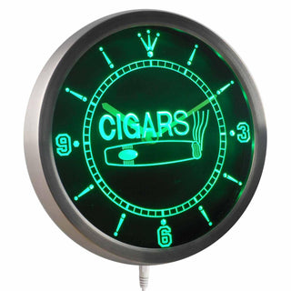 ADVPRO Open Cigars Cigarette Bar Neon Sign LED Wall Clock nc0265 - Green