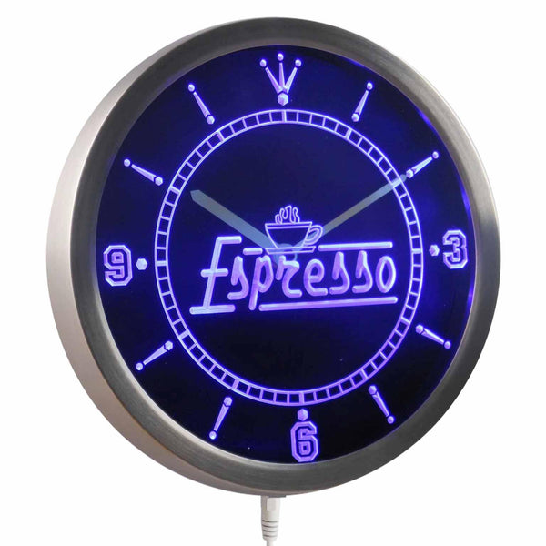 ADVPRO Espresso Coffee Shop Cafe Neon Sign LED Wall Clock nc0266 - Blue