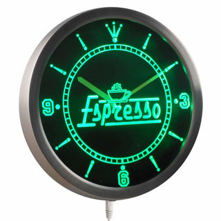 ADVPRO Espresso Coffee Shop Cafe Neon Sign LED Wall Clock nc0266 - Green