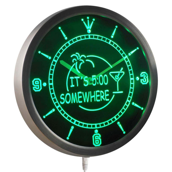 ADVPRO ITS 5:00 Somewhere Margarita Neon Sign LED Wall Clock nc0268 - Green