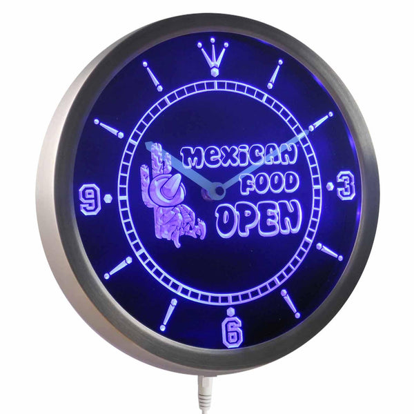ADVPRO Open Mexican Food Cactu Bar Neon Sign LED Wall Clock nc0273 - Blue