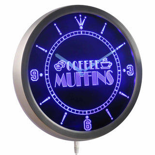 ADVPRO Open Coffee Shop Muffins Neon Sign LED Wall Clock nc0274 - Blue
