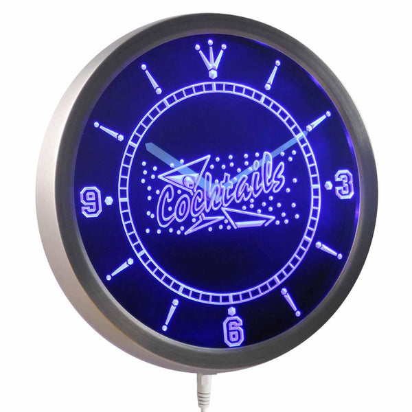 ADVPRO Open Cocktails Bar Pub Club Neon Sign LED Wall Clock nc0275 - Blue