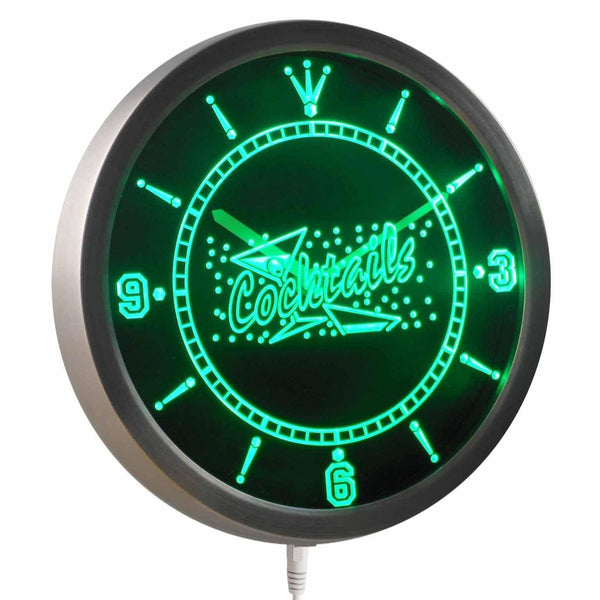 AdvPro - Open Cocktails Bar Pub Club Neon Sign LED Wall Clock nc0275 - Neon Clock