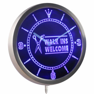 ADVPRO Walk Ins Welcome Scissor Hair Cut Neon Sign LED Wall Clock nc0277 - Blue
