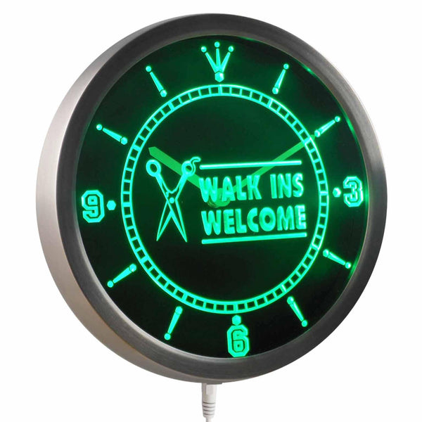 ADVPRO Walk Ins Welcome Scissor Hair Cut Neon Sign LED Wall Clock nc0277 - Green