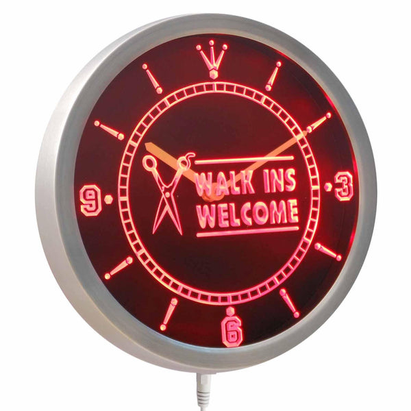 ADVPRO Walk Ins Welcome Scissor Hair Cut Neon Sign LED Wall Clock nc0277 - Red