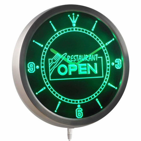 ADVPRO Restaurant Open Cafe Food Display Neon Sign LED Wall Clock nc0278 - Green