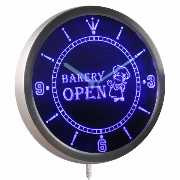 ADVPRO Bakery Open Shop Bread Neon Sign LED Wall Clock nc0281 - Blue