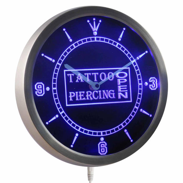 ADVPRO Tattoo Piercing Open Shop Neon Sign LED Wall Clock nc0284 - Blue