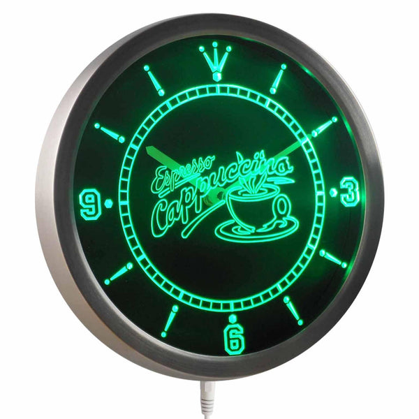 ADVPRO Open Espresso Cappuccino Coffee Cafe Neon Sign LED Wall Clock nc0286 - Green