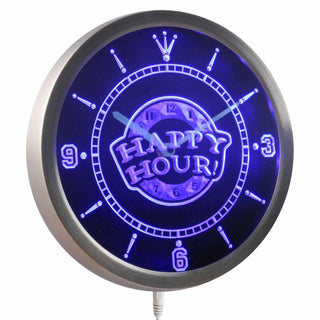 ADVPRO Happy Hour Bar Beer Pub Neon Sign LED Wall Clock nc0288 - Blue