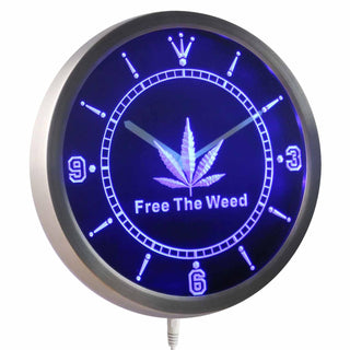 ADVPRO Free The Weed Hemp Marijuana Bar Neon Sign LED Wall Clock nc0290 - Blue