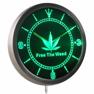 ADVPRO Free The Weed Hemp Marijuana Bar Neon Sign LED Wall Clock nc0290 - Green