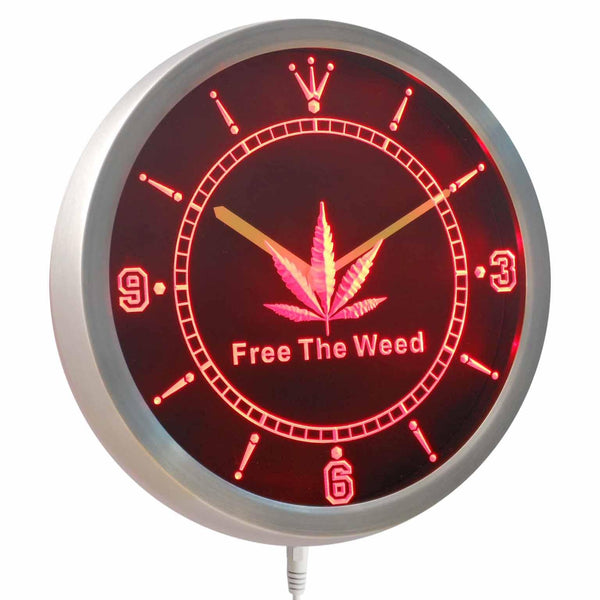 ADVPRO Free The Weed Hemp Marijuana Bar Neon Sign LED Wall Clock nc0290 - Red