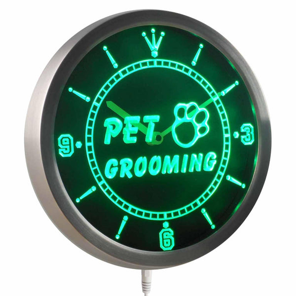 ADVPRO Pet Grooming Dog Cat Shop Neon Sign LED Wall Clock nc0291 - Green