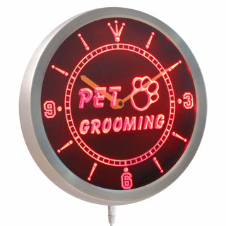 ADVPRO Pet Grooming Dog Cat Shop Neon Sign LED Wall Clock nc0291 - Red