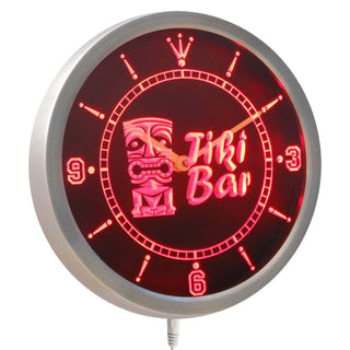 ADVPRO Tiki Bar Mask Beer Neon Sign LED Wall Clock nc0294 - Red